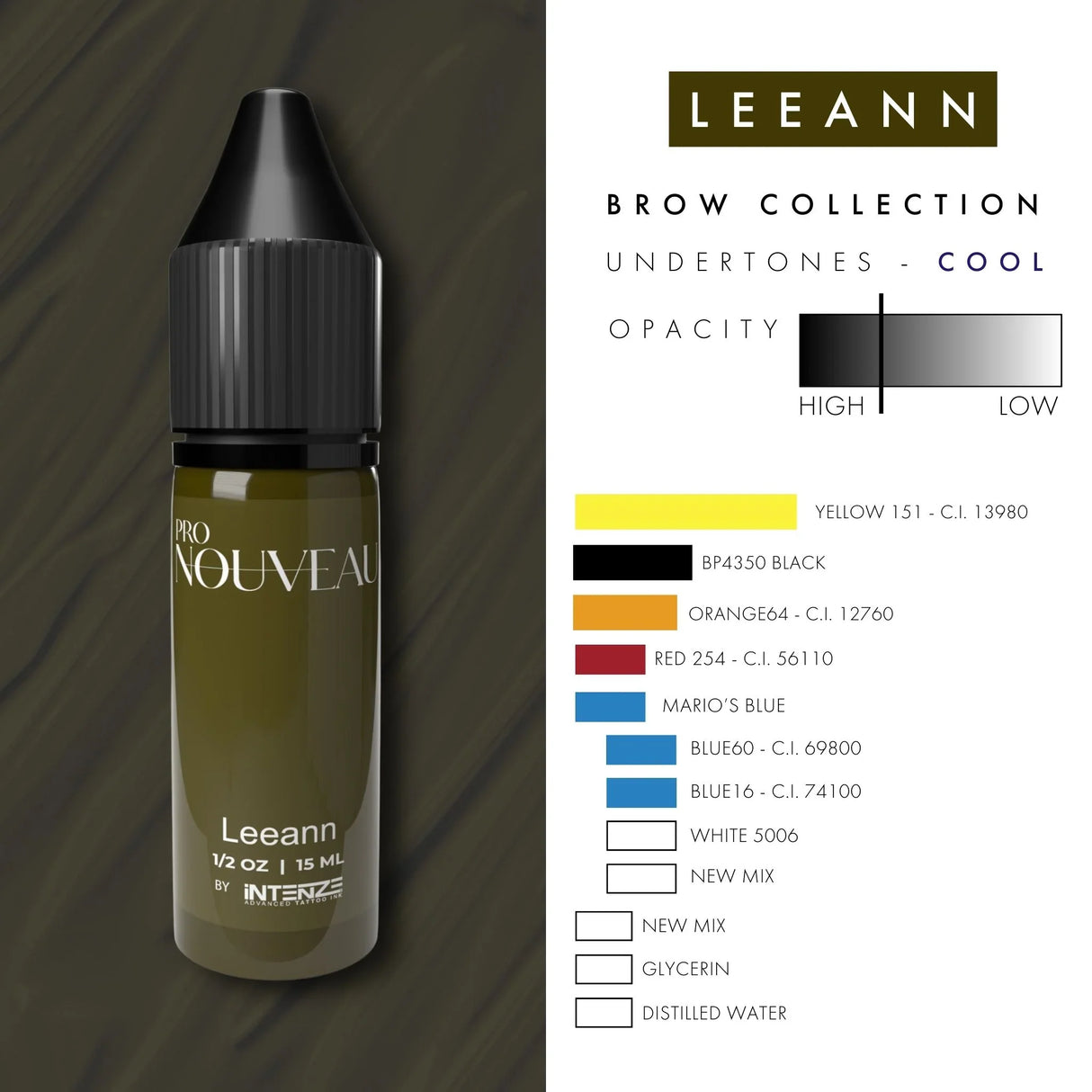Pigmentos Pro Nouveau para Sobrancelhas da Intenze Leean 15ml