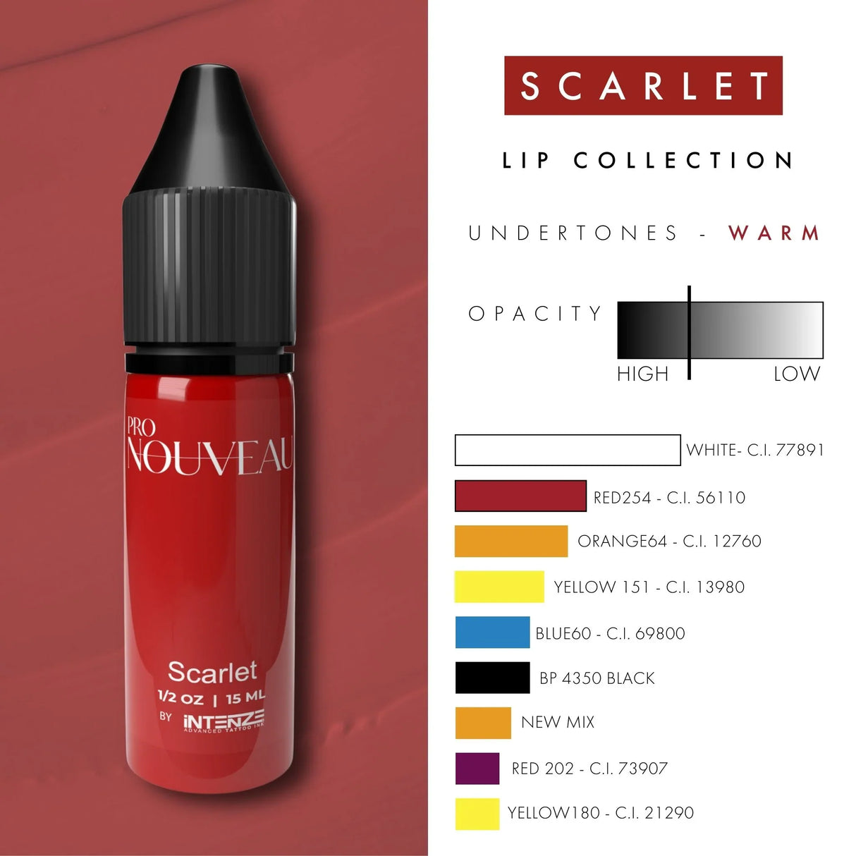 Pigmentos para Lábios Pro Nouveau da Intenze Scarlet 15ml