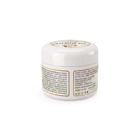 Skin Monarch Ink Booster Balm 30ml, rótulo posterior com ingredientes e instruções