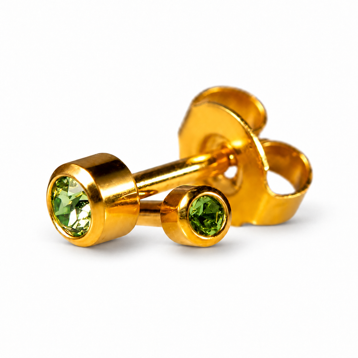 Caflon Blu Piercing Earrings Mini Peridot 3 mm (24ct Gold Plated)