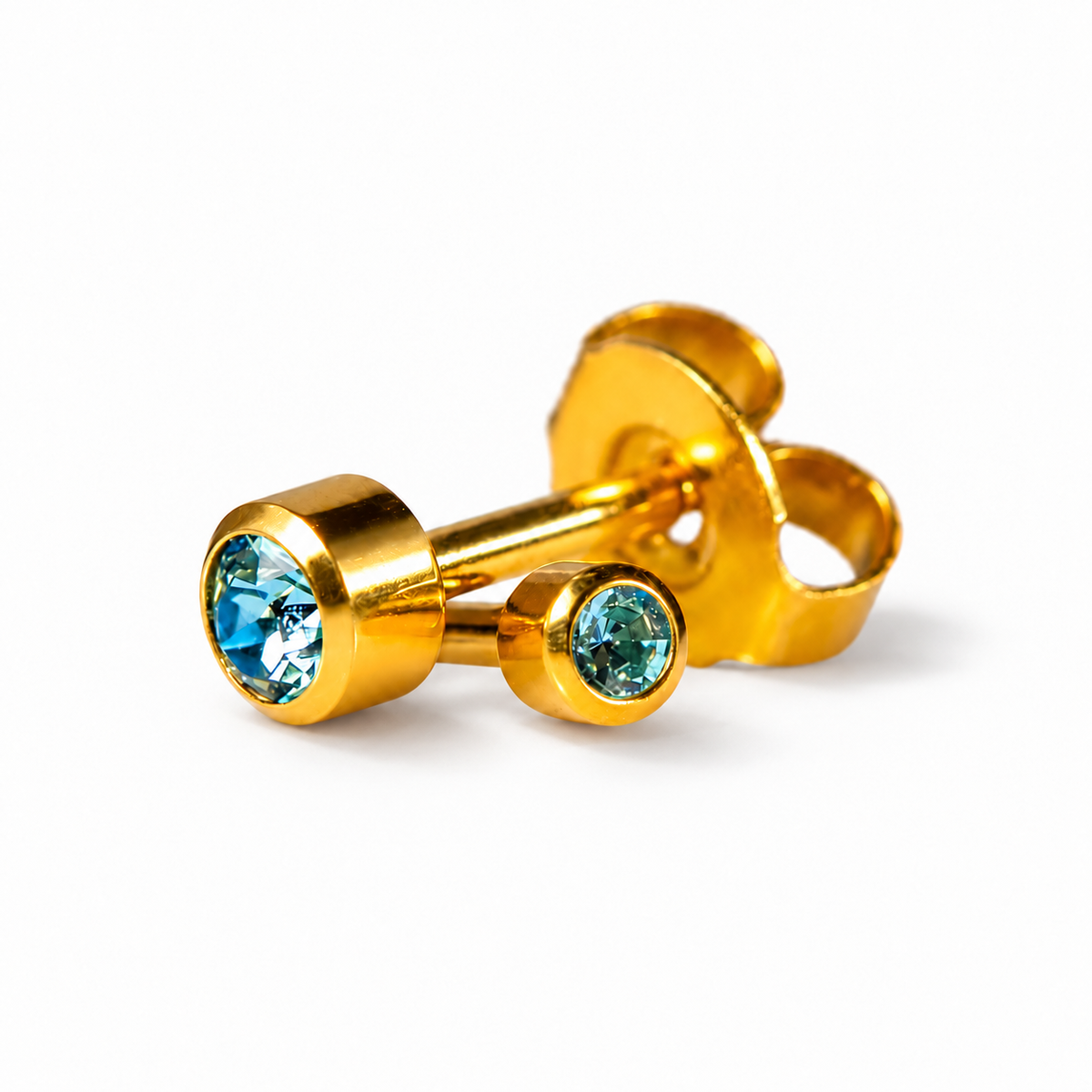 Caflon Blu Piercing Earrings Mini Aquamarine 3 mm (24ct Gold Plated)