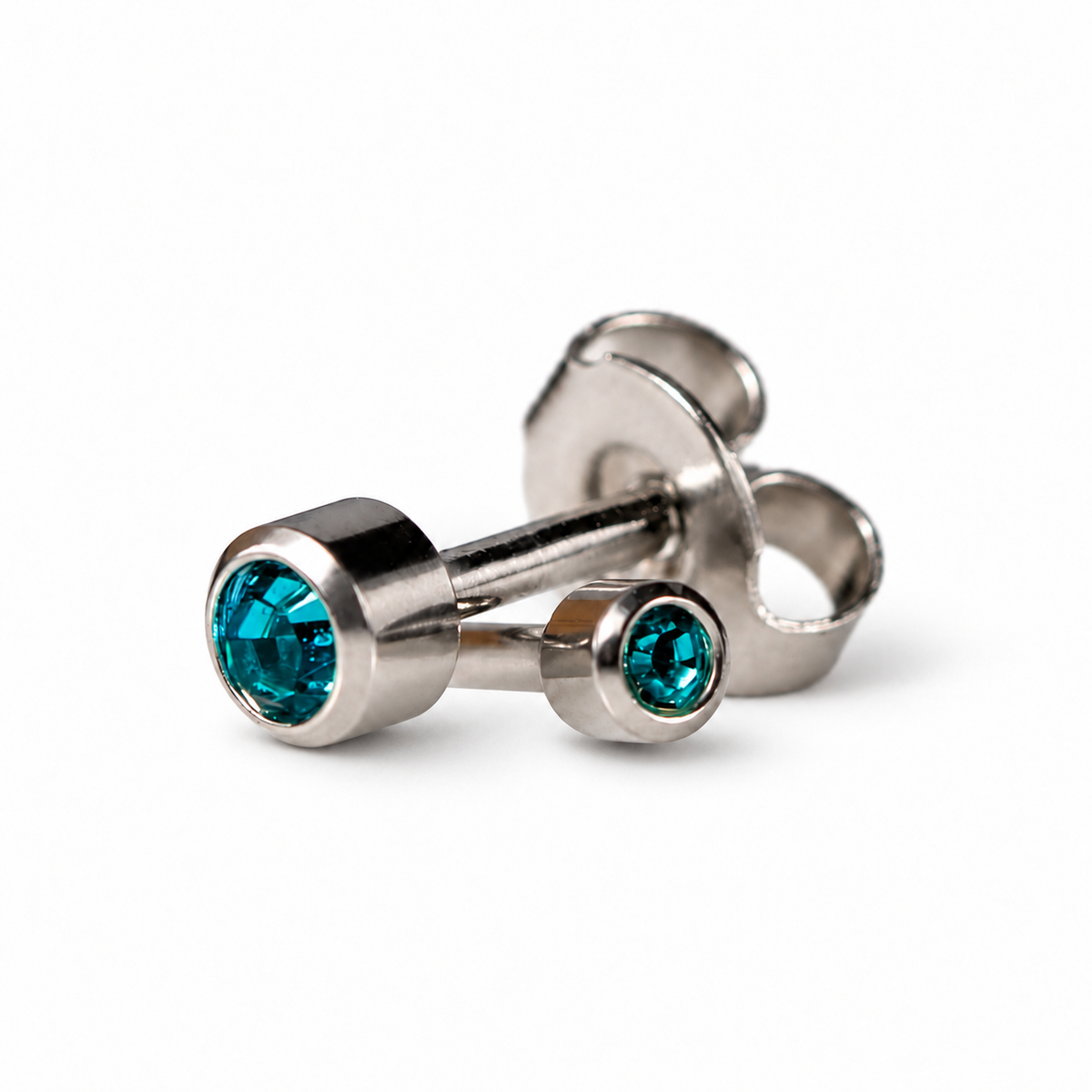Caflon Blu Piercing Earrings Mini Blue Zircon 3 mm (White Stainless Steel)
