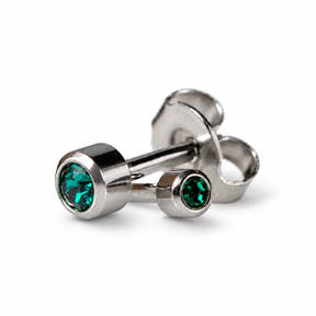 Caflon Blu Piercing Earrings Mini Emerald 3 mm (White Stainless Steel)