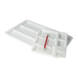 Disposable plastic instrument trays in two sizes with compartments