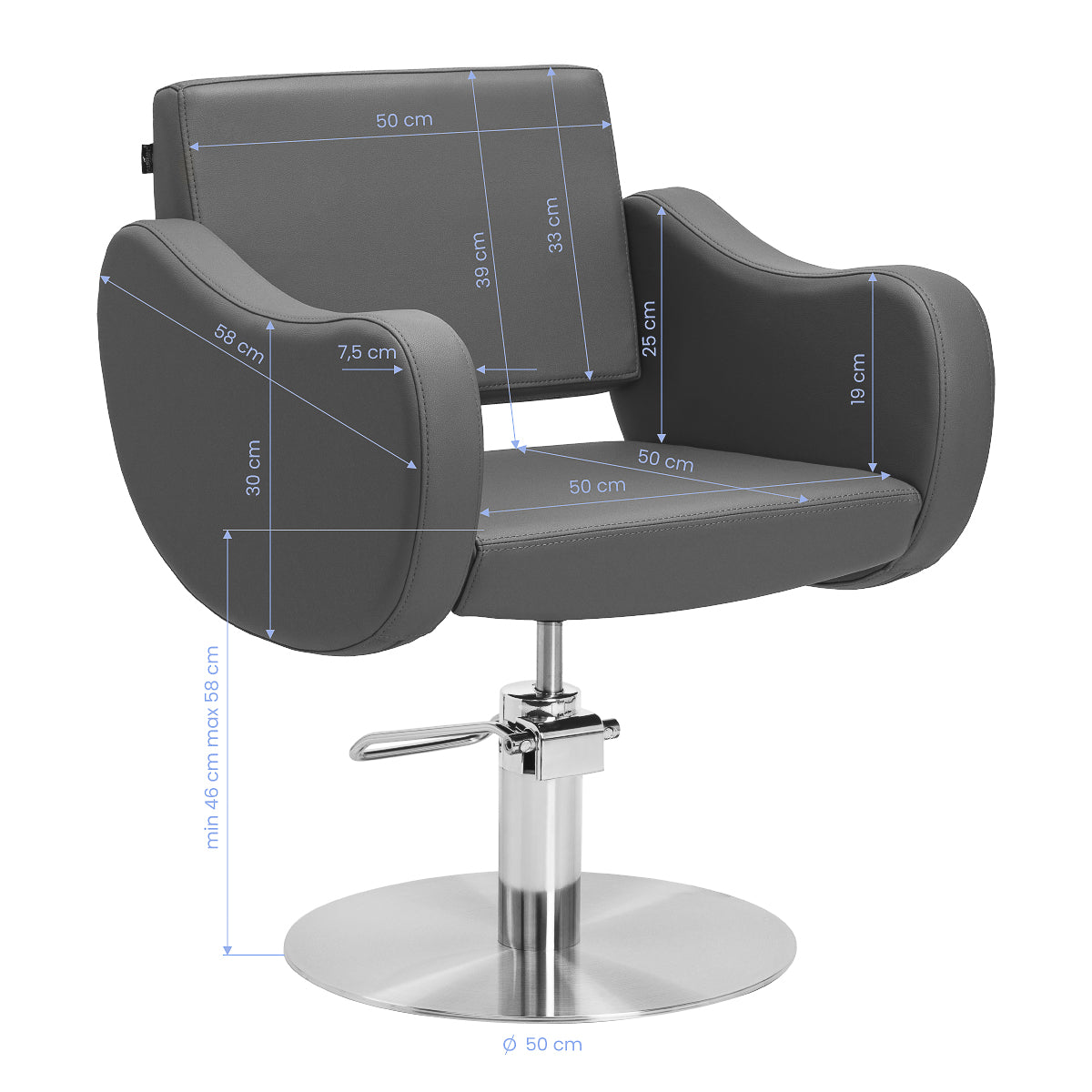 Gabbiano hairdressing chair Sewilla Gray INOX base - BVShop
