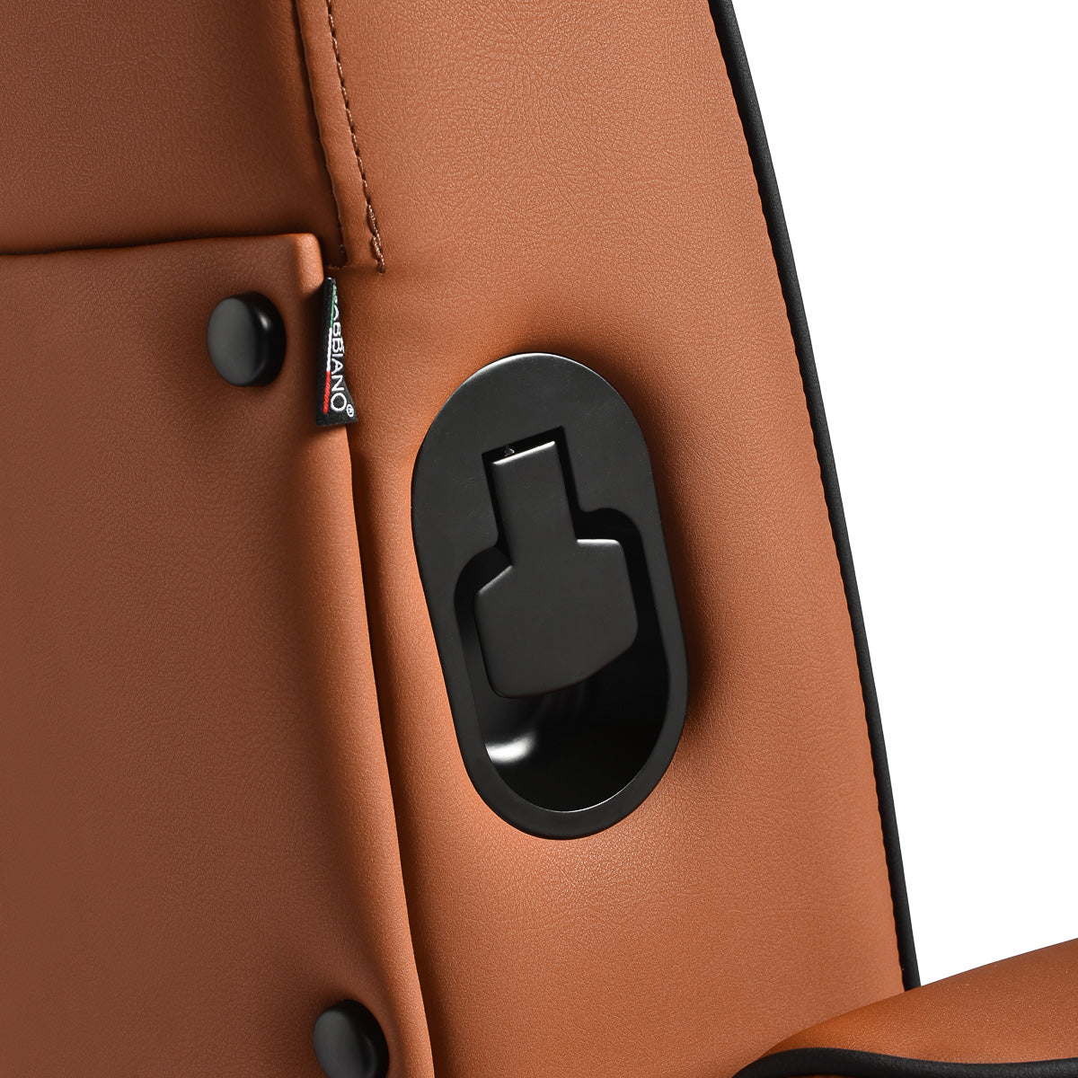 Gabbiano Levi barber chair with black frame brown without stitching at the back - BVShop