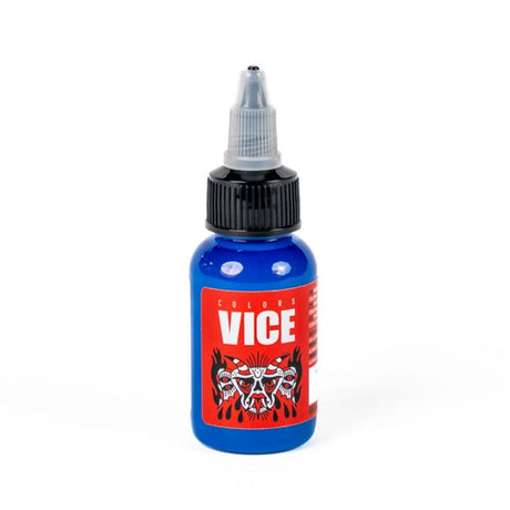 Vice Colors Pitufo Blue 30ml bottle with vibrant blue paint, featuring the Vice Colors branding on the label.