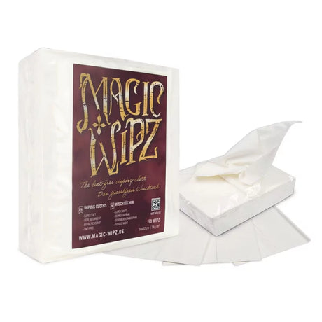 Magic Wipz Tattoo Wiping Cloths by Magic Moon, soft cloths for tattoo aftercare and cleaning, shown in a close-up image.