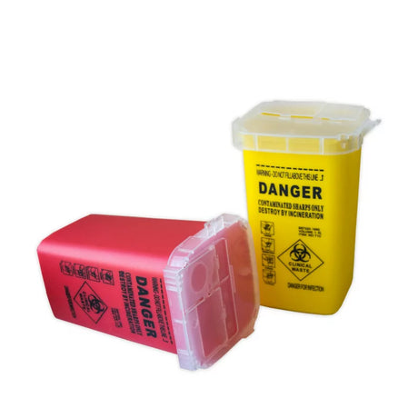 1-liter AVA needle container for safe storage of used sewing needles, featuring a secure lid and transparent design.