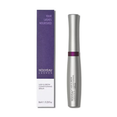 Nouveau Lashes Lash and Brow Conditioning Serum 8ml bottle with applicator brush for enhancing lash and brow health.