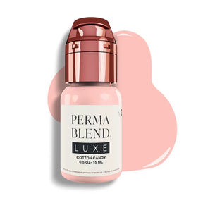 Perma Blend LUXE Cotton Candy V2 15ml tattoo pigment bottle with pink-colored label and branding.