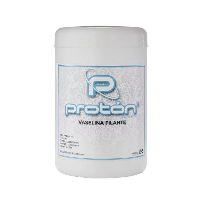 Proton Vaselin 1000ml container showing clear, smooth petroleum jelly suitable for skin moisturizing and soothing.