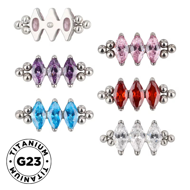 Anel de Titânio com Três Contas e Bisel