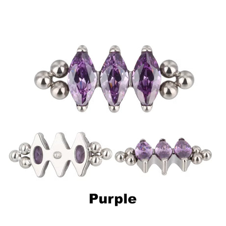 Anel de Titânio com Três Contas e Bisel