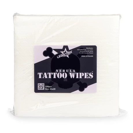 Unistar Nebula tattoo paper towel wipes pack with 100pcs, soft and absorbent wipes for tattoo aftercare and cleaning.